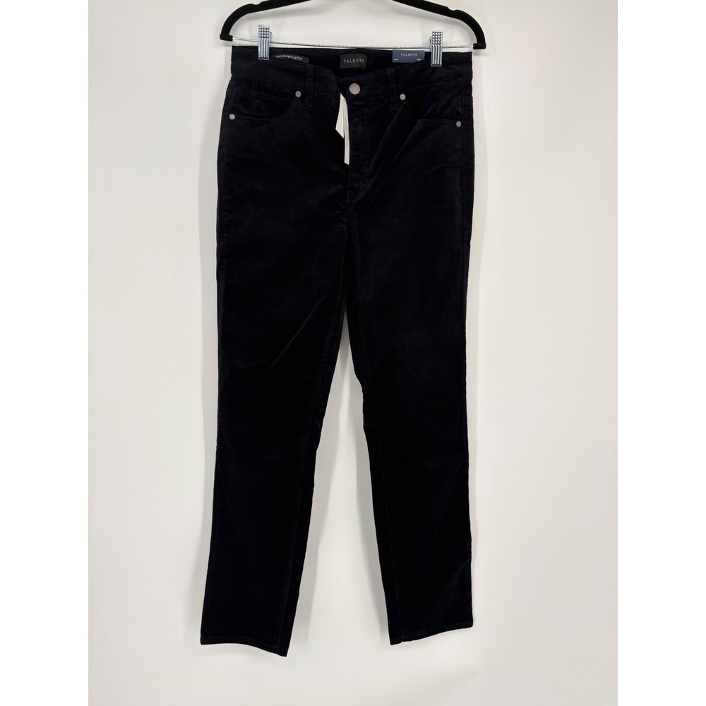 Talbots Pants Women 4 Black Corduroy Straight Leg Pant High Waist Full Length